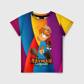 Детская футболка 3D с принтом Rayman  радужный фон в Тюмени, 100% гипоаллергенный полиэфир | прямой крой, круглый вырез горловины, длина до линии бедер, чуть спущенное плечо, ткань немного тянется | globox | rayman | rayman legends | глобокс | реймен | рэйман | рэймэн | человечек