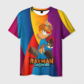 Мужская футболка 3D с принтом Rayman Радужный фон в Санкт-Петербурге, 100% полиэфир | прямой крой, круглый вырез горловины, длина до линии бедер | globox | rayman | rayman legends | глобокс | реймен | рэйман | рэймэн | человечек