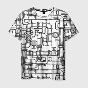 Мужская футболка 3D с принтом Трубы с краном в Петрозаводске, 100% полиэфир | прямой крой, круглый вырез горловины, длина до линии бедер | давление | кран | муфта | скетч | стрелка | труба