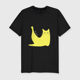 Мужская футболка хлопок Slim с принтом Кот ХОБА в Екатеринбурге, 92% хлопок, 8% лайкра | приталенный силуэт, круглый вырез ворота, длина до линии бедра, короткий рукав | абстрактно | абстракция | желтый | кот | коты | кошачий | кошка | мем | хоба