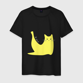 Мужская футболка хлопок с принтом Кот ХОБА в Тюмени, 100% хлопок | прямой крой, круглый вырез горловины, длина до линии бедер, слегка спущенное плечо. | абстрактно | абстракция | желтый | кот | коты | кошачий | кошка | мем | хоба