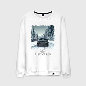 Мужской свитшот хлопок с принтом Lexus   зимняя дорога , 100% хлопок |  | forest | lexus | road | speed | winter | дорога | зима | лексус | лес | скорость