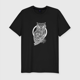 Мужская футболка хлопок Slim с принтом Celtic Owl в Тюмени, 92% хлопок, 8% лайкра | приталенный силуэт, круглый вырез ворота, длина до линии бедра, короткий рукав | геометрия | кельтский | птица | руны | славянский | сова | тотем | узоры | филин