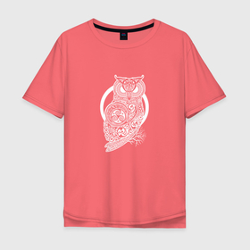Мужская футболка хлопок Oversize с принтом Celtic Owl в Санкт-Петербурге, 100% хлопок | свободный крой, круглый ворот, “спинка” длиннее передней части | геометрия | кельтский | птица | руны | славянский | сова | тотем | узоры | филин