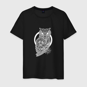Мужская футболка хлопок с принтом Celtic Owl в Санкт-Петербурге, 100% хлопок | прямой крой, круглый вырез горловины, длина до линии бедер, слегка спущенное плечо. | геометрия | кельтский | птица | руны | славянский | сова | тотем | узоры | филин