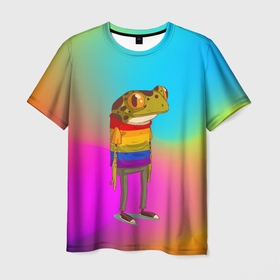 Мужская футболка 3D с принтом Радужная лягушка | Rainbow Frog в Курске, 100% полиэфир | прямой крой, круглый вырез горловины, длина до линии бедер | rainbow frog | бесхвостые | голиаф | древесница | земноводное | квакуша | квакушка | квакша | лиопельма | лягва | лягуха | лягушач | лягушечка | лягушка | лягушкаквакушка | лягушки | нототрема | пипа