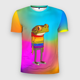 Мужская футболка 3D Slim с принтом Радужная лягушка | Rainbow Frog , 100% полиэстер с улучшенными характеристиками | приталенный силуэт, круглая горловина, широкие плечи, сужается к линии бедра | Тематика изображения на принте: rainbow frog | бесхвостые | голиаф | древесница | земноводное | квакуша | квакушка | квакша | лиопельма | лягва | лягуха | лягушач | лягушечка | лягушка | лягушкаквакушка | лягушки | нототрема | пипа