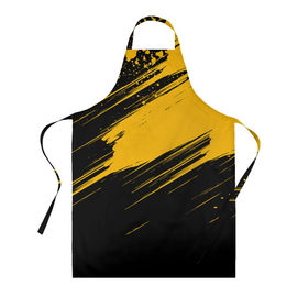 Фартук 3D с принтом Black and yellow grunge в Новосибирске, 100% полиэстер | общий размер — 65 х 85 см, ширина нагрудника — 26 см, горловина — 53 см, длина завязок — 54 см, общий обхват в поясе — 173 см. Принт на завязках и на горловине наносится с двух сторон, на основной части фартука — только с внешней стороны | abstract | black and yellow | black and yellow grunge | grunge | texture | абстракция | гранж | желто черный | текстура | черно желтый