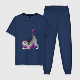 Мужская пижама хлопок с принтом Игривая кошечка , 100% хлопок | брюки и футболка прямого кроя, без карманов, на брюках мягкая резинка на поясе и по низу штанин
 | cartoons | cats | животные | котята | кошки | мультяшки