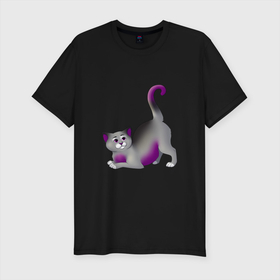 Мужская футболка хлопок Slim с принтом Игривая кошечка в Тюмени, 92% хлопок, 8% лайкра | приталенный силуэт, круглый вырез ворота, длина до линии бедра, короткий рукав | cartoons | cats | животные | котята | кошки | мультяшки
