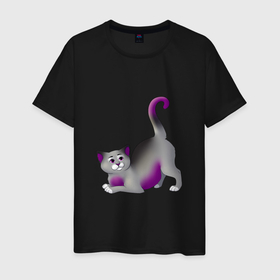 Мужская футболка хлопок с принтом Игривая кошечка в Курске, 100% хлопок | прямой крой, круглый вырез горловины, длина до линии бедер, слегка спущенное плечо. | cartoons | cats | животные | котята | кошки | мультяшки