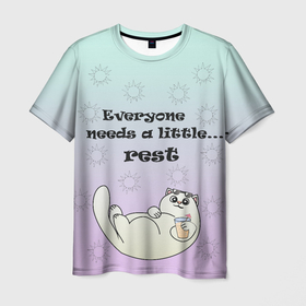 Мужская футболка 3D с принтом Кот на море , 100% полиэфир | прямой крой, круглый вырез горловины, длина до линии бедер | cats | rest | summer | дети | кот | котенок | котята | кошка | лето | море | отдых | солнце