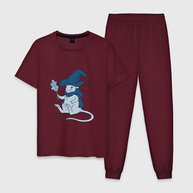 Мужская пижама хлопок с принтом Маленький волшебник в Новосибирске, 100% хлопок | брюки и футболка прямого кроя, без карманов, на брюках мягкая резинка на поясе и по низу штанин
 | арт | ведьма | ведьмина шляпа | маг | магия | мышь | рисунок | шляпа