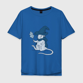Мужская футболка хлопок Oversize с принтом Маленький волшебник в Кировске, 100% хлопок | свободный крой, круглый ворот, “спинка” длиннее передней части | арт | ведьма | ведьмина шляпа | маг | магия | мышь | рисунок | шляпа