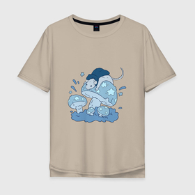 Мужская футболка хлопок Oversize с принтом Большой магический гриб в Курске, 100% хлопок | свободный крой, круглый ворот, “спинка” длиннее передней части | арт | большой гриб | гриб | звезда | звёзды | маг | магия | мышь | рисунок