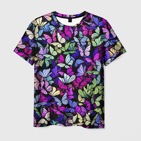Мужская футболка 3D с принтом Витражные бабочки в Белгороде, 100% полиэфир | прямой крой, круглый вырез горловины, длина до линии бедер | 8 марта | butterfly | бабочки | бобочка | крылья | мотыльки | насекомые | паттерн