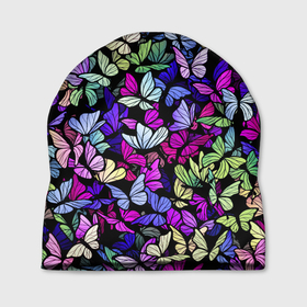 Шапка 3D с принтом Витражные бабочки в Тюмени, 100% полиэстер | универсальный размер, печать по всей поверхности изделия | 8 марта | butterfly | бабочки | бобочка | крылья | мотыльки | насекомые | паттерн
