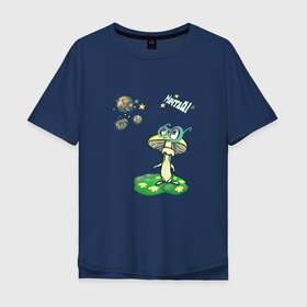 Мужская футболка хлопок Oversize с принтом Мечтай Даже гриб мечтает. в Новосибирске, 100% хлопок | свободный крой, круглый ворот, “спинка” длиннее передней части | Тематика изображения на принте: веселый | грибная иллюстрация | грибнику | грибочек | грибы мультяшные | дети | детский | малышу | мечтай | мечтать | мечты | мультфильм | мультяшные грибы | подарок ребенку | прикольный гриб