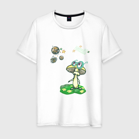Мужская футболка хлопок с принтом Мечтай Даже гриб мечтает. , 100% хлопок | прямой крой, круглый вырез горловины, длина до линии бедер, слегка спущенное плечо. | веселый | грибная иллюстрация | грибнику | грибочек | грибы мультяшные | дети | детский | малышу | мечтай | мечтать | мечты | мультфильм | мультяшные грибы | подарок ребенку | прикольный гриб