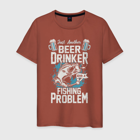 Мужская футболка хлопок с принтом Просто еще один любитель пива, с проблемой рыбалки. в Новосибирске, 100% хлопок | прямой крой, круглый вырез горловины, длина до линии бедер, слегка спущенное плечо. | Тематика изображения на принте: бокал | корась | кружка | лов | ловля | подледник | рыба | рыбак | рыбалка | рыбарь | рыбачка | рыбная ловля | рыбник | рыболов | спиннингист | удильщик