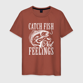 Мужская футболка хлопок с принтом Лови рыбу без чувств в Санкт-Петербурге, 100% хлопок | прямой крой, круглый вырез горловины, длина до линии бедер, слегка спущенное плечо. | Тематика изображения на принте: лов | ловля | подледник | рыба | рыбак | рыбалка | рыбарь | рыбачка | рыбная ловля | рыбник | рыболов | спиннингист | удильщик | форель