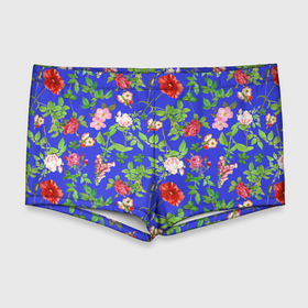 Мужские купальные плавки 3D с принтом Цветочки   синий фон   паттерн , Полиэстер 85%, Спандекс 15% |  | паттерн | полевые цветы | сад | цветочки | цветы