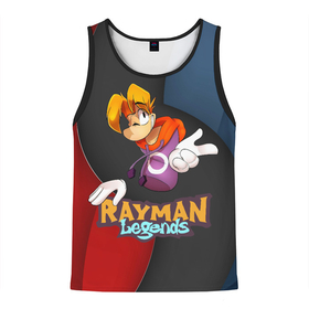 Мужская майка 3D с принтом Rayman на абстрактном фоне в Кировске, 100% полиэстер | круглая горловина, приталенный силуэт, длина до линии бедра. Пройма и горловина окантованы тонкой бейкой | Тематика изображения на принте: globox | rayman | rayman legends | глобокс | реймен | рэйман | рэймэн | человечек