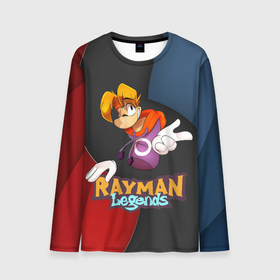 Мужской лонгслив 3D с принтом Rayman на абстрактном фоне в Кировске, 100% полиэстер | длинные рукава, круглый вырез горловины, полуприлегающий силуэт | Тематика изображения на принте: globox | rayman | rayman legends | глобокс | реймен | рэйман | рэймэн | человечек