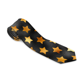 Галстук 3D с принтом Золотые звезды на черном в Тюмени, 100% полиэстер | Длина 148 см; Плотность 150-180 г/м2 | звездочка | звездочки | звезды | золото | золотые звезды