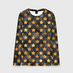 Мужской лонгслив 3D с принтом Золотые звезды на черном в Курске, 100% полиэстер | длинные рукава, круглый вырез горловины, полуприлегающий силуэт | звездочка | звездочки | звезды | золото | золотые звезды