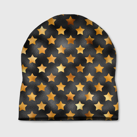 Шапка 3D с принтом Золотые звезды на черном в Тюмени, 100% полиэстер | универсальный размер, печать по всей поверхности изделия | звездочка | звездочки | звезды | золото | золотые звезды