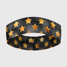 Повязка на голову 3D с принтом Золотые звезды на черном ,  |  | звездочка | звездочки | звезды | золото | золотые звезды