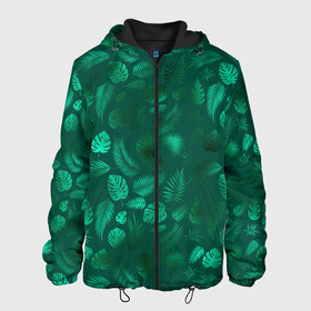 Мужская куртка 3D с принтом яркие зеленые листья в Белгороде, ткань верха — 100% полиэстер, подклад — флис | прямой крой, подол и капюшон оформлены резинкой с фиксаторами, два кармана без застежек по бокам, один большой потайной карман на груди. Карман на груди застегивается на липучку | зелень | лето | листочки | листья | паттерн | яркие листья