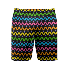 Мужские шорты спортивные с принтом Разноцветные волнистые линии в Екатеринбурге,  |  | Тематика изображения на принте: абстракция | волны | линии | паттерн | радуга | разноцветные | цветные