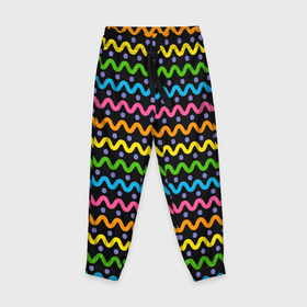 Детские брюки 3D с принтом Разноцветные волнистые  линии в Курске, 100% полиэстер | манжеты по низу, эластичный пояс регулируется шнурком, по бокам два кармана без застежек, внутренняя часть кармана из мелкой сетки | абстракция | волны | линии | паттерн | радуга | разноцветные | цветные
