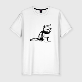 Мужская футболка хлопок Slim с принтом Милый котенок | Kitty в Екатеринбурге, 92% хлопок, 8% лайкра | приталенный силуэт, круглый вырез ворота, длина до линии бедра, короткий рукав | cat | cats | kitty | домашнее животное | квадрокот | кот | котейка | котенок | котики | кошка | кошки | мартовские коты | милая | милые | мимими | мур | мурмур | мурмурмур | мяу | няшные | прикольная | смешная