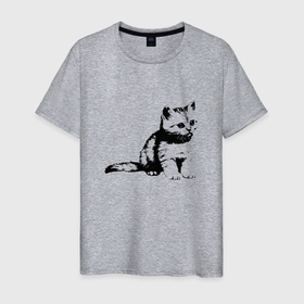 Мужская футболка хлопок с принтом Милый котенок | Kitty в Екатеринбурге, 100% хлопок | прямой крой, круглый вырез горловины, длина до линии бедер, слегка спущенное плечо. | cat | cats | kitty | домашнее животное | квадрокот | кот | котейка | котенок | котики | кошка | кошки | мартовские коты | милая | милые | мимими | мур | мурмур | мурмурмур | мяу | няшные | прикольная | смешная