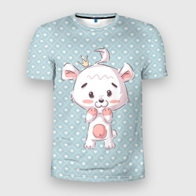 Мужская футболка 3D Slim с принтом Маленький мишка с короной в Петрозаводске, 100% полиэстер с улучшенными характеристиками | приталенный силуэт, круглая горловина, широкие плечи, сужается к линии бедра | Тематика изображения на принте: детский | корона | медведь | медвежонок | милый | мишка