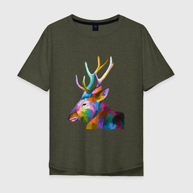 Мужская футболка хлопок Oversize с принтом Цветной олень | Colored Deer в Тюмени, 100% хлопок | свободный крой, круглый ворот, “спинка” длиннее передней части | animal | artiodactyl | cervidae | colored deer | deer | forest deer | жвачные | животное | лесной олень | оленевые | олень | оленьи | парнокопытное | цветной олень