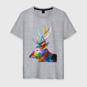 Мужская футболка хлопок с принтом Цветной олень | Colored Deer в Тюмени, 100% хлопок | прямой крой, круглый вырез горловины, длина до линии бедер, слегка спущенное плечо. | animal | artiodactyl | cervidae | colored deer | deer | forest deer | жвачные | животное | лесной олень | оленевые | олень | оленьи | парнокопытное | цветной олень