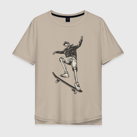 Мужская футболка хлопок Oversize с принтом SKELETON SKATEBOARDING в Кировске, 100% хлопок | свободный крой, круглый ворот, “спинка” длиннее передней части | skateboarding | доска | кости | скейт | скейтбординг | скейтер | скелет | череп