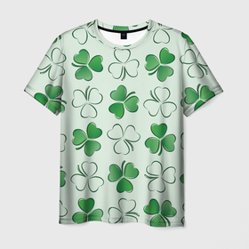 Мужская футболка 3D с принтом Трехлистный клевер (День Св. Патрика) в Новосибирске, 100% полиэфир | прямой крой, круглый вырез горловины, длина до линии бедер | день святого патрика | зеленый | ирландский | клевер | паттерн | праздник | яркий