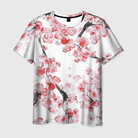 Мужская футболка 3D с принтом Ранняя сакура , 100% полиэфир | прямой крой, круглый вырез горловины, длина до линии бедер | арт | весна | краска | мазки | мазки краски | рисунок | розовые цветы | розовый цветок | сакура | цветок | цветы | яркие цветы | яркий цветок