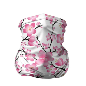 Бандана-труба 3D с принтом Весенняя сакура в Екатеринбурге, 100% полиэстер, ткань с особыми свойствами — Activecool | плотность 150‒180 г/м2; хорошо тянется, но сохраняет форму | арт | весна | рисунок | розовые цветы | розовый цветок | сакура | цветок | цветы | яркие цветы | яркий цветок
