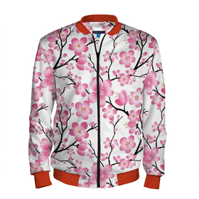 Мужской бомбер 3D с принтом Весенняя сакура в Кировске, 100% полиэстер | застегивается на молнию, по бокам два кармана без застежек, по низу бомбера и на воротнике - эластичная резинка | арт | весна | рисунок | розовые цветы | розовый цветок | сакура | цветок | цветы | яркие цветы | яркий цветок