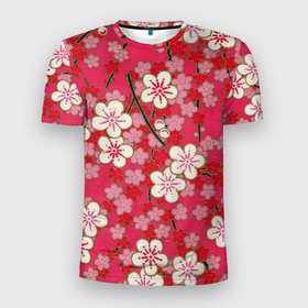 Мужская футболка 3D Slim с принтом Пышная весна в Белгороде, 100% полиэстер с улучшенными характеристиками | приталенный силуэт, круглая горловина, широкие плечи, сужается к линии бедра | арт | белые цветы | белый цветок | весна | рисунок | рисунок маслом | сакура | цветок | цветы | яркие цветы | яркий цветок