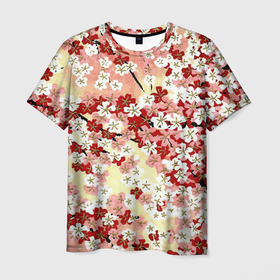 Мужская футболка 3D с принтом Цветущая весна в Петрозаводске, 100% полиэфир | прямой крой, круглый вырез горловины, длина до линии бедер | арт | белые цветы | белый цветок | весна | рисунок | сакура | цветение | цветок | цветущие деревья | цветы | яркие цветы | яркий цветок