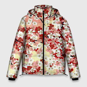 Мужская зимняя куртка 3D с принтом Цветущая весна в Екатеринбурге, верх — 100% полиэстер; подкладка — 100% полиэстер; утеплитель — 100% полиэстер | длина ниже бедра, свободный силуэт Оверсайз. Есть воротник-стойка, отстегивающийся капюшон и ветрозащитная планка. 

Боковые карманы с листочкой на кнопках и внутренний карман на молнии. | арт | белые цветы | белый цветок | весна | рисунок | сакура | цветение | цветок | цветущие деревья | цветы | яркие цветы | яркий цветок