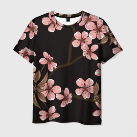 Мужская футболка 3D с принтом Начало весны в Новосибирске, 100% полиэфир | прямой крой, круглый вырез горловины, длина до линии бедер | арт | весна | рисунок | розовые цветы | розовый цветок | цветок | цветущее дерево | цветы | яркие цветы | яркий цветок