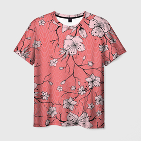 Мужская футболка 3D с принтом Начало цветения в Петрозаводске, 100% полиэфир | прямой крой, круглый вырез горловины, длина до линии бедер | арт | весна | рисунок | розовые цветы | розовый цветок | сакура | цветение | цветение дерева | цветение деревьев | цветок | цветы | яркие цветы | яркий цветок